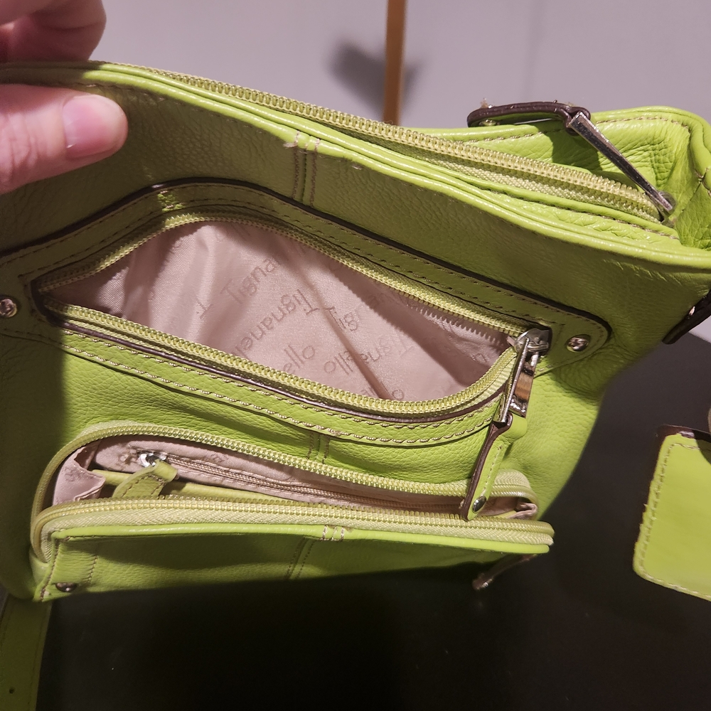 Tignanello Apple Green Leather Crossbody Bag Matching Logo Keychain - Picture 5 of 6